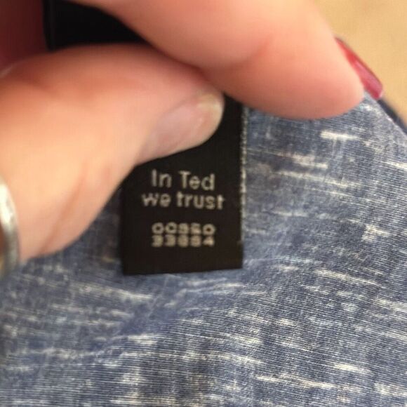 Ted Baker Pantheo Mens Blue Nepped Print Cotton Button Down size 5 XL - Picture 10 of 10